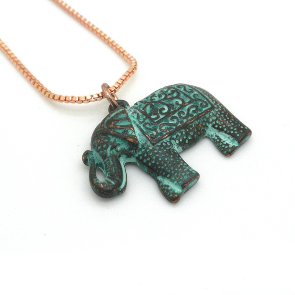 Batik Elephant Copper Pendant Necklace